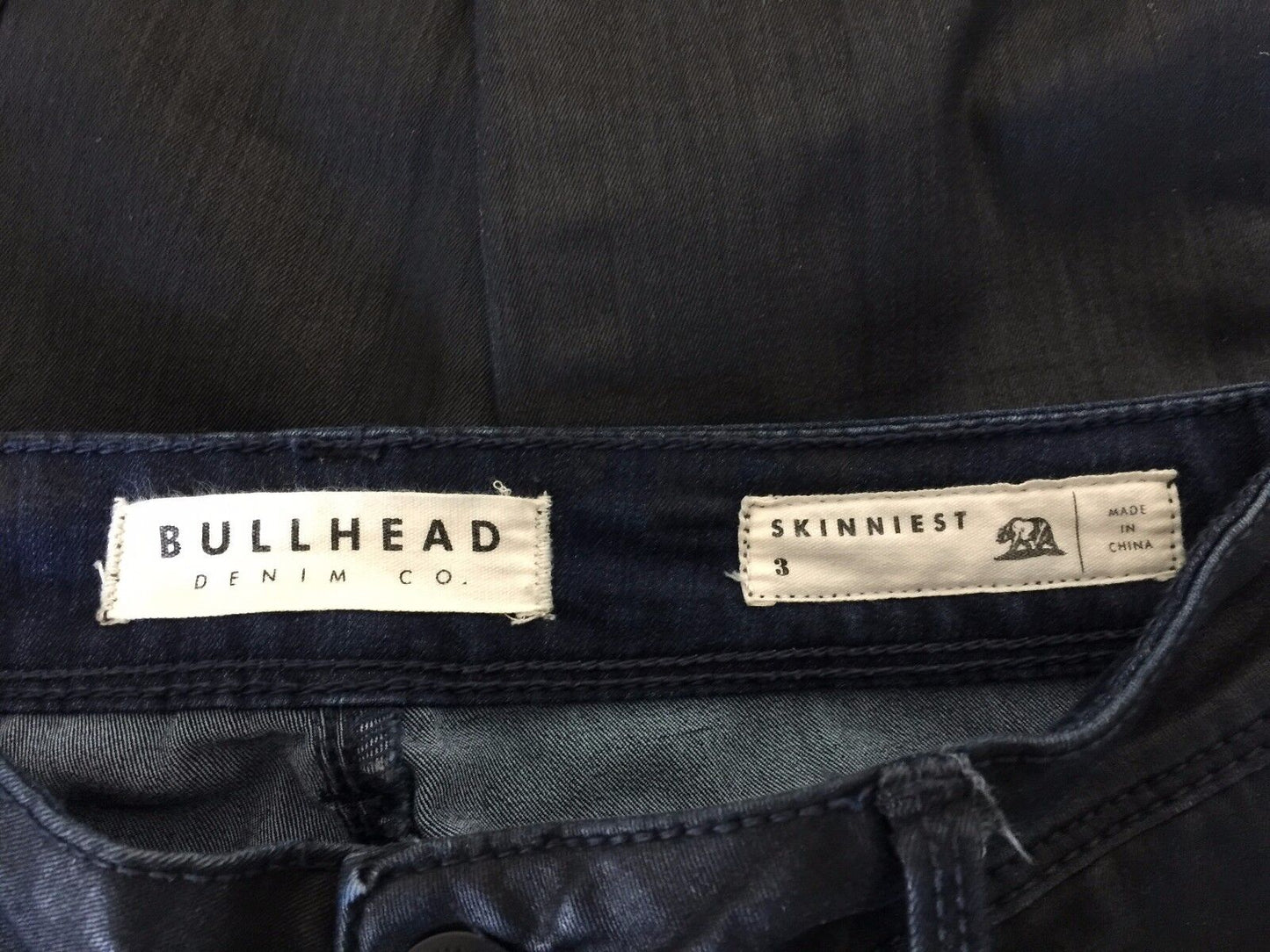 BULLHEAD DENIM CO  "Skinniest" Denim Jeans Black Coated Size US 3 AU 6 USA Rare