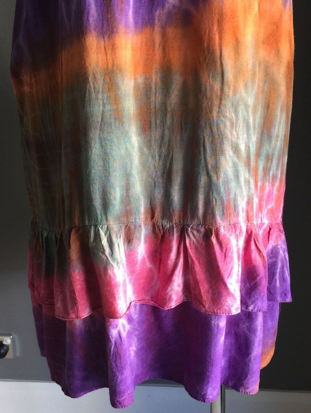 Hippie Halter Neck Dress Size 10 12 Shirred Bright MultiColoured Tie Dye Beach
