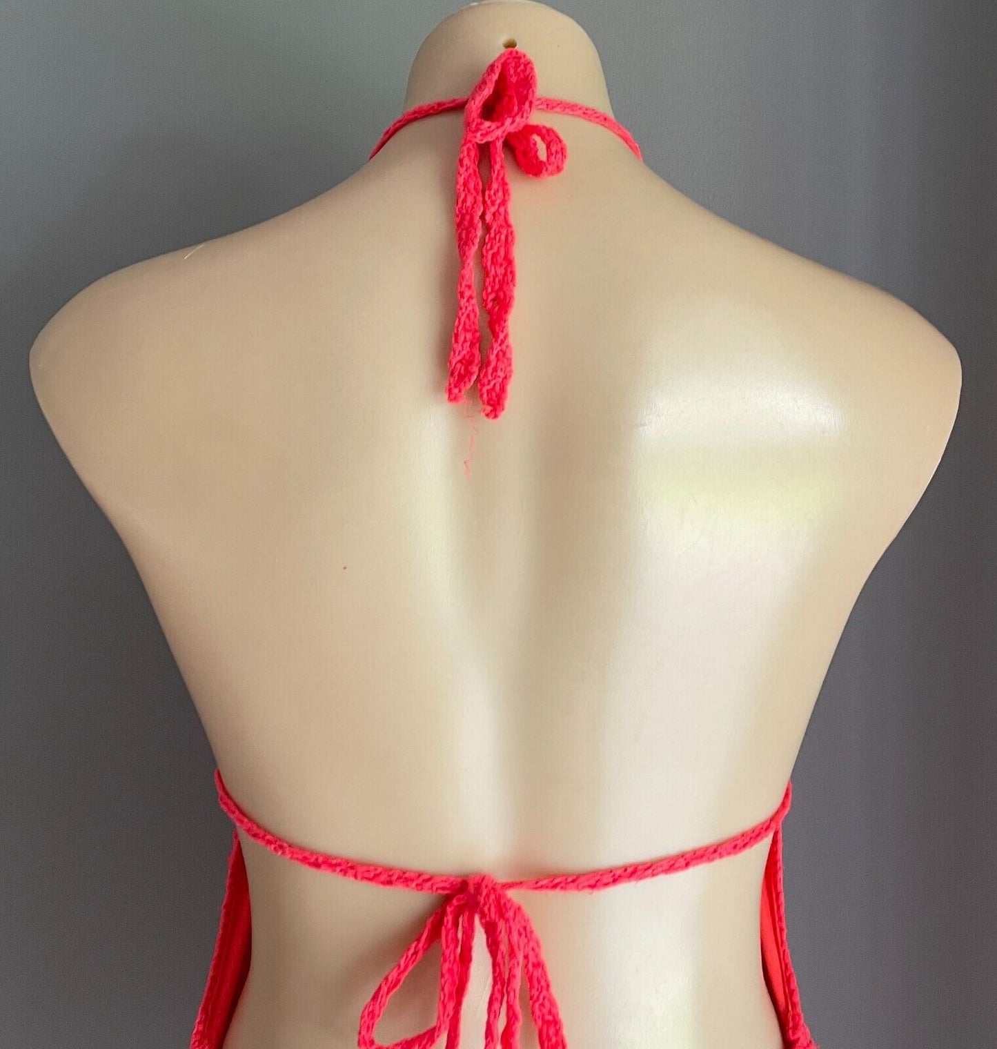 REVERSE Crochet Mini Dress Size S 10 12 Coral Red Halter Neck Lined Festival Fab