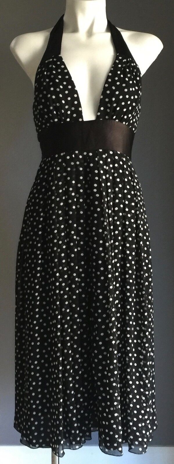 RAZAK Halter Neck Dress Black & White Polka Dot Pin Up Retro Size EU 1 AU 8
