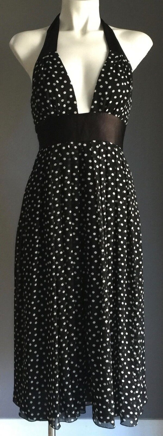 RAZAK Halter Neck Dress Black & White Polka Dot Pin Up Retro Size EU 1 AU 8