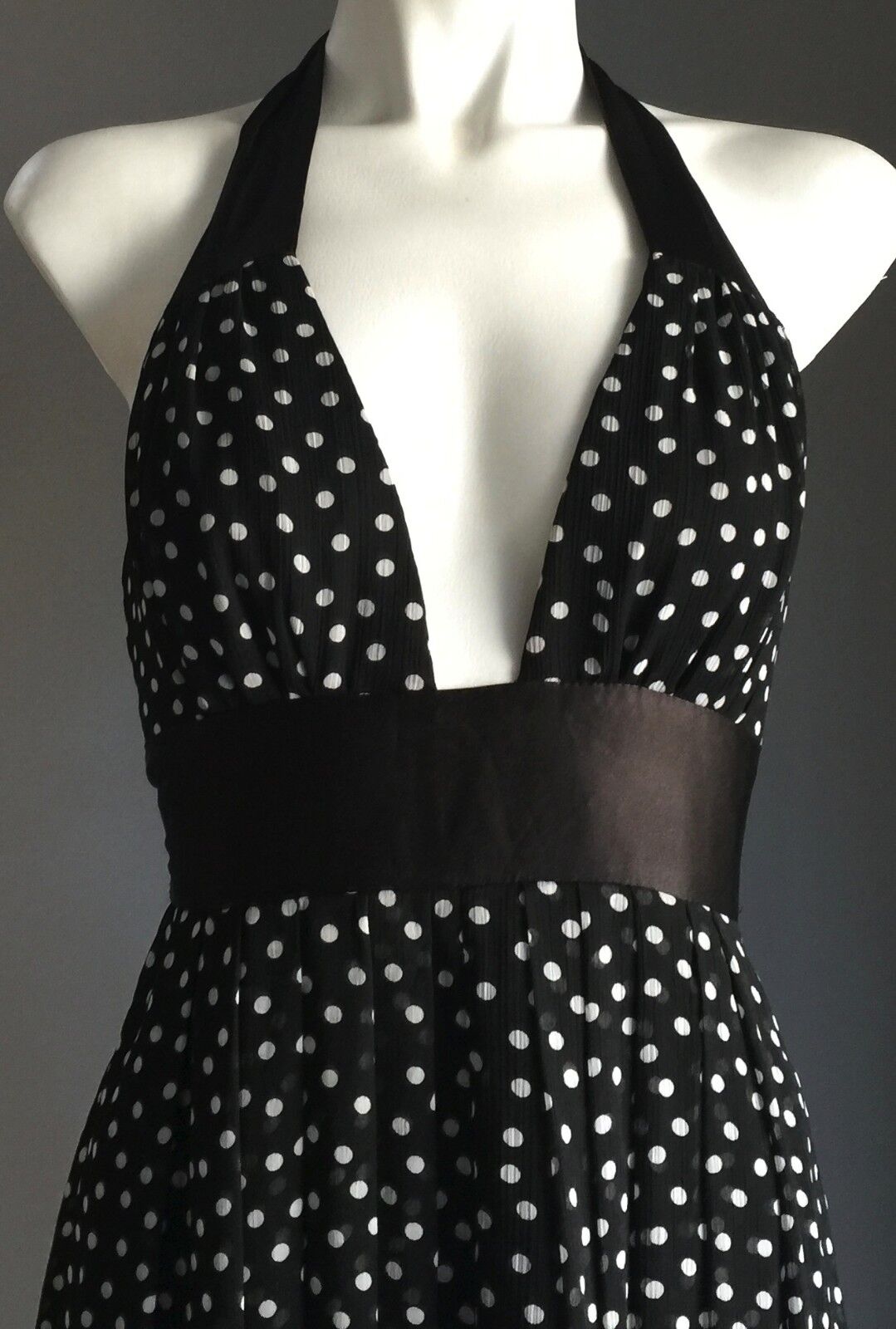 RAZAK Halter Neck Dress Black & White Polka Dot Pin Up Retro Size EU 1 AU 8