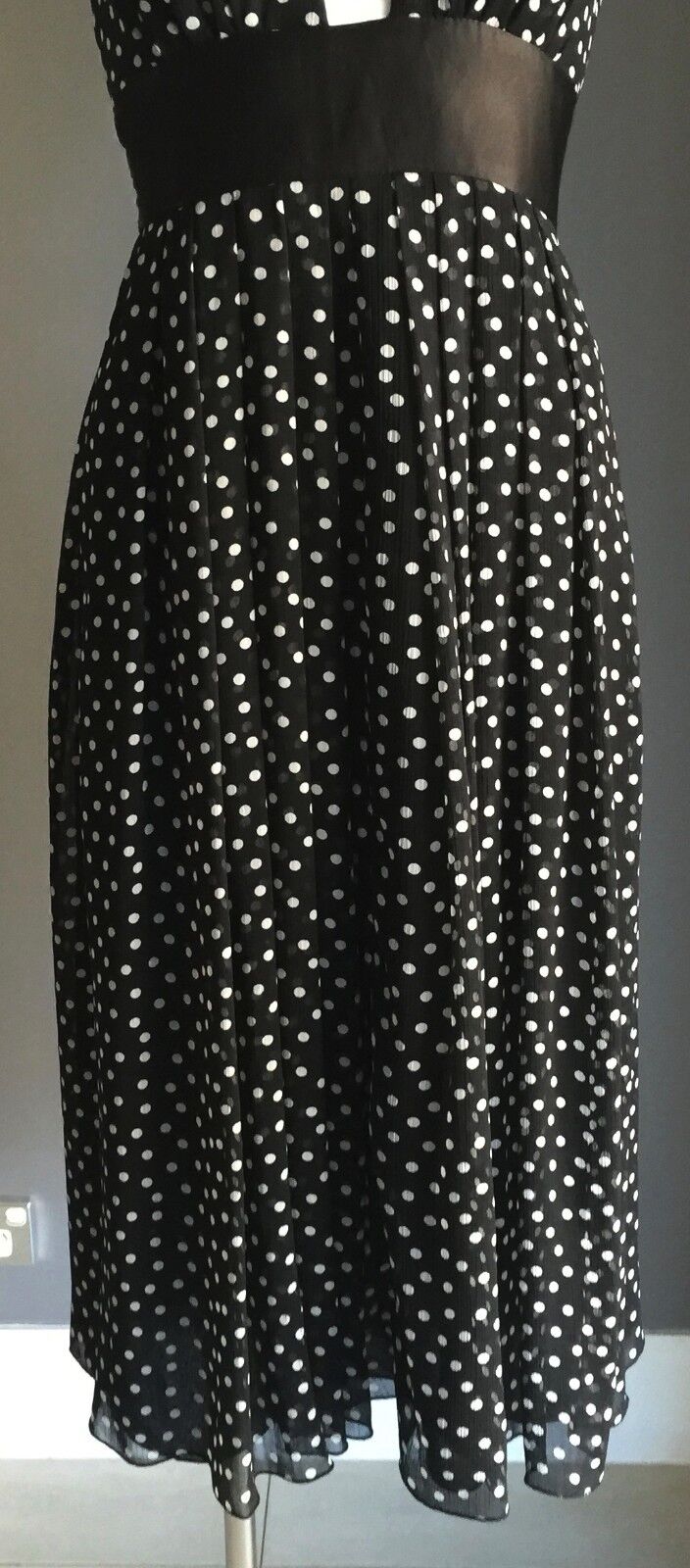 RAZAK Halter Neck Dress Black & White Polka Dot Pin Up Retro Size EU 1 AU 8