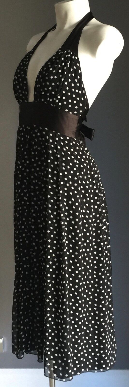 RAZAK Halter Neck Dress Black & White Polka Dot Pin Up Retro Size EU 1 AU 8