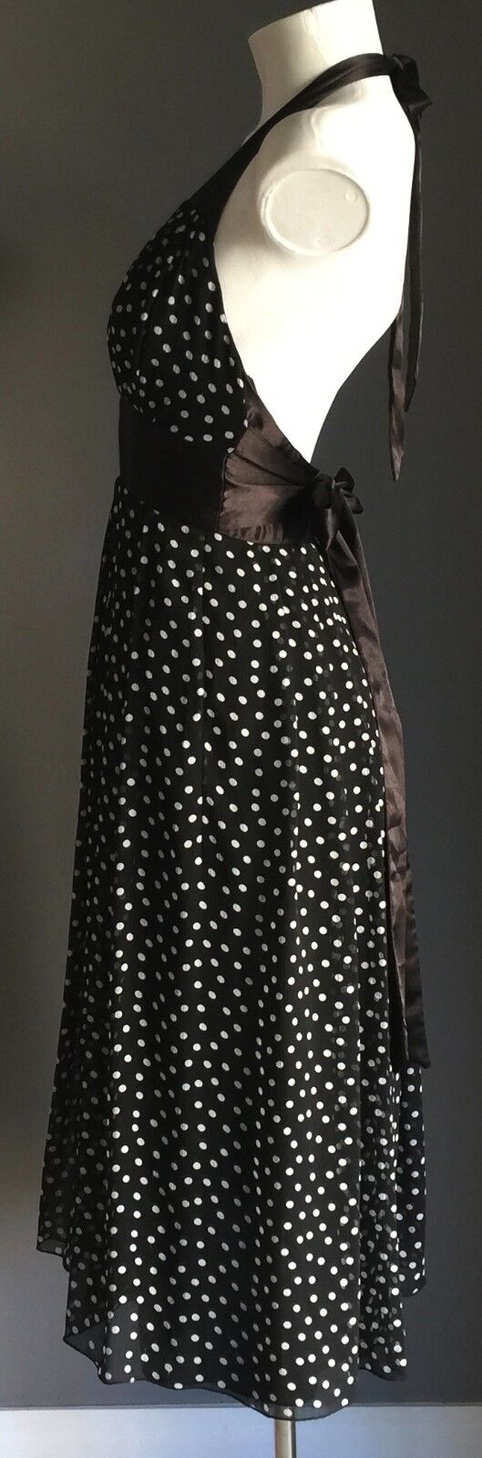 RAZAK Halter Neck Dress Black & White Polka Dot Pin Up Retro Size EU 1 AU 8