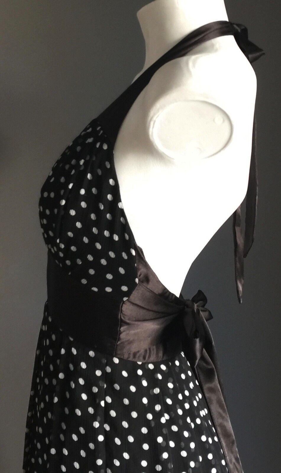 RAZAK Halter Neck Dress Black & White Polka Dot Pin Up Retro Size EU 1 AU 8