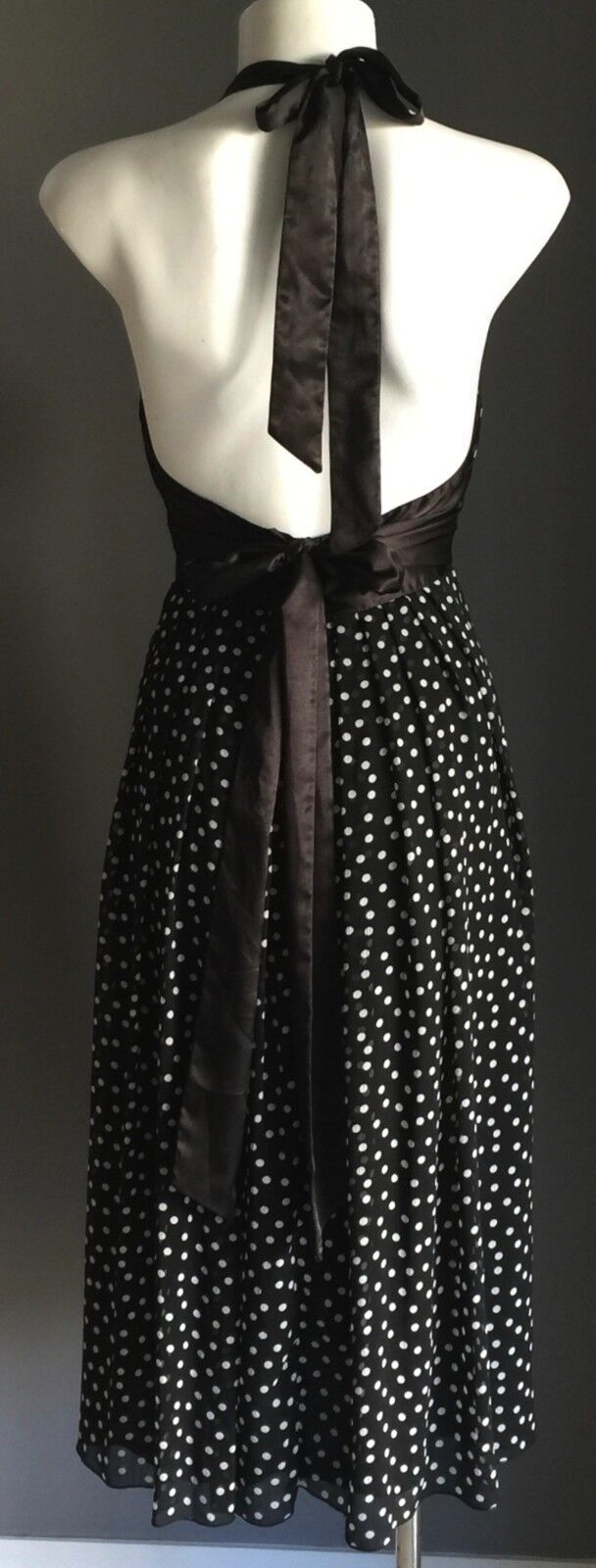 RAZAK Halter Neck Dress Black & White Polka Dot Pin Up Retro Size EU 1 AU 8
