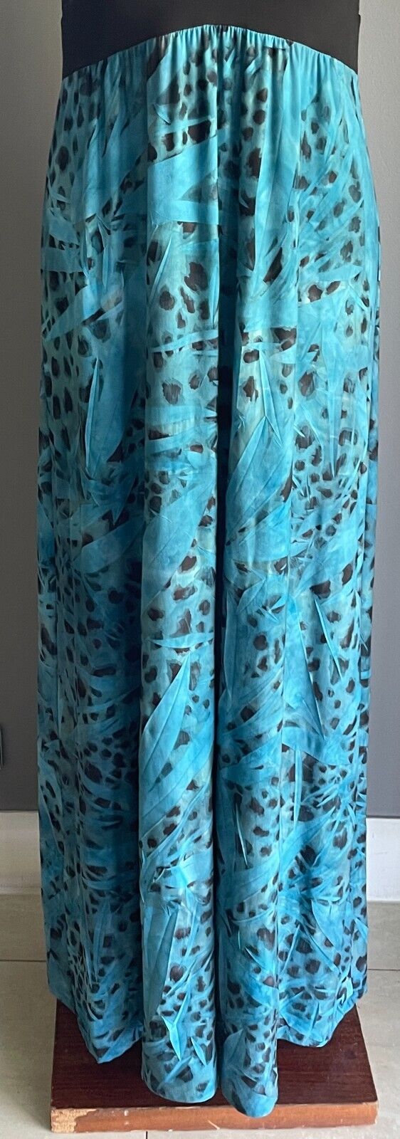 MAJESSTIC Maxi Dress Green Black Blue Animal Leaf Print High Waist Size 16