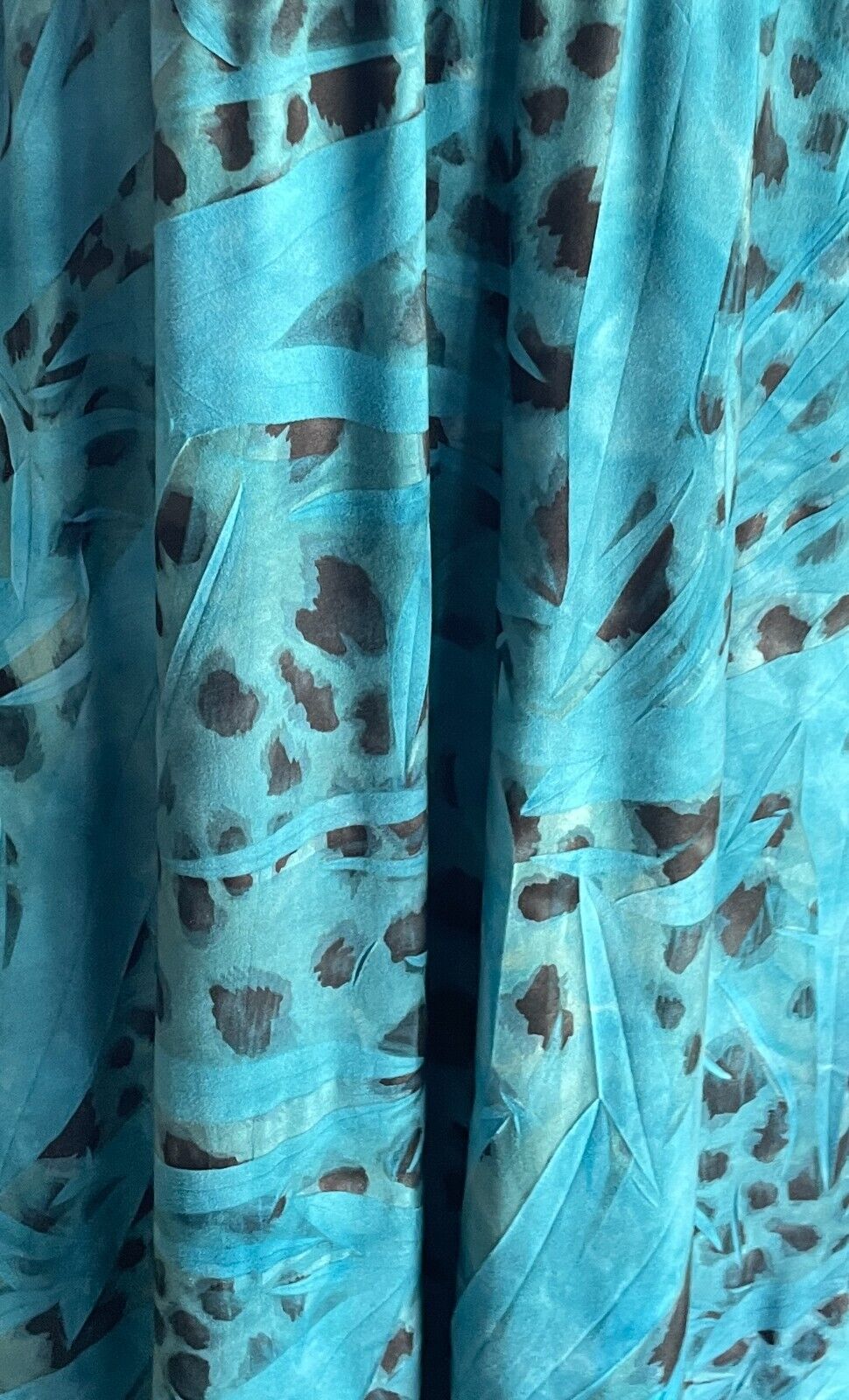 MAJESSTIC Maxi Dress Green Black Blue Animal Leaf Print High Waist Size 16