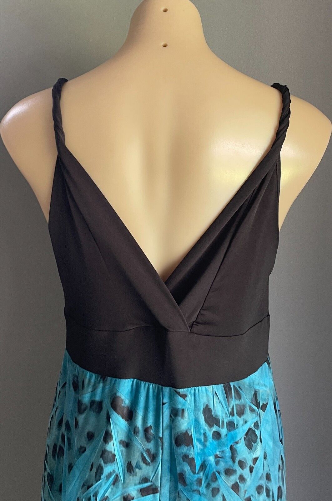 MAJESSTIC Maxi Dress Green Black Blue Animal Leaf Print High Waist Size 16