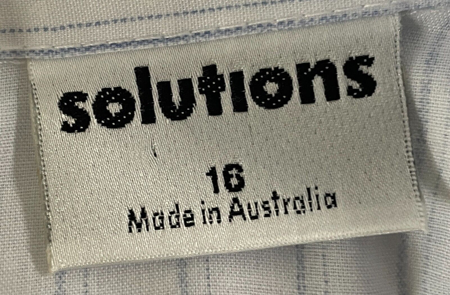 SOLUTIONS Shirt Button Front White & Blue Stripe Size 16 Extended Sleeve Top Vtg