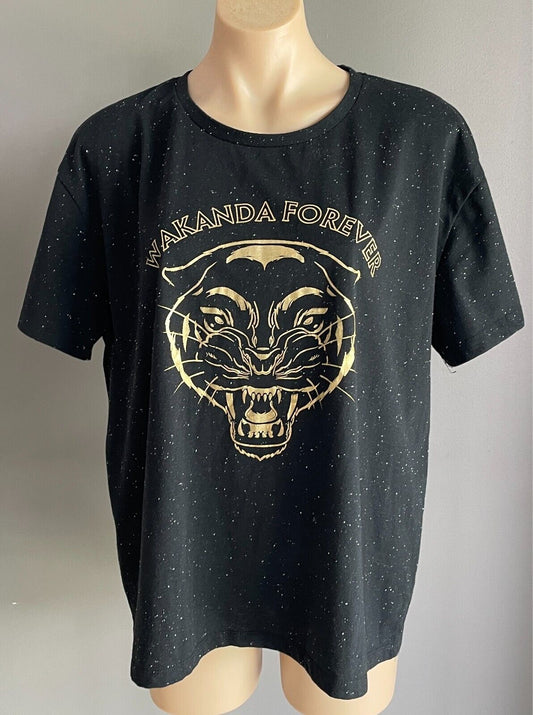 MARVEL AVENGERS Black/White Speckle Gold T-Shirt "Wakanda Forever" Size 3XL