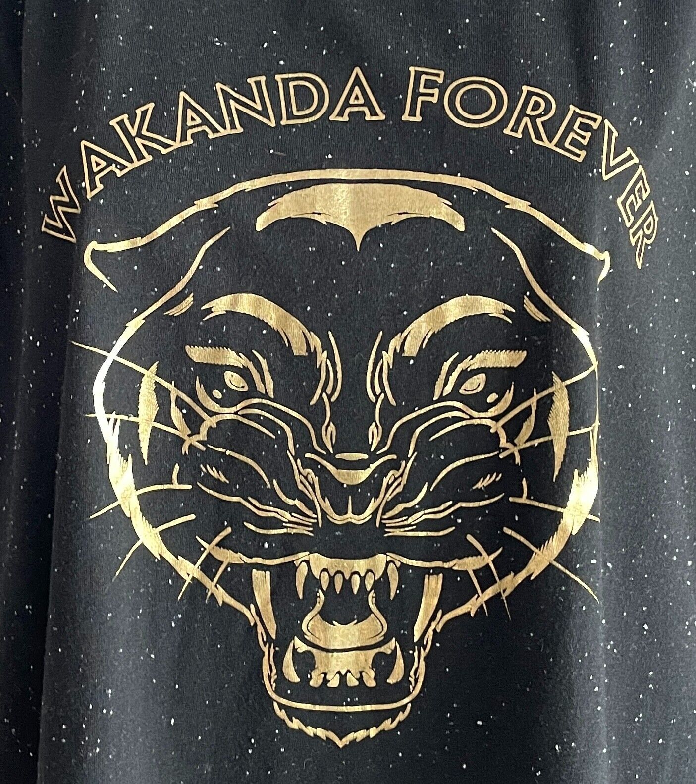 MARVEL AVENGERS Black/White Speckle Gold T-Shirt "Wakanda Forever" Size 3XL