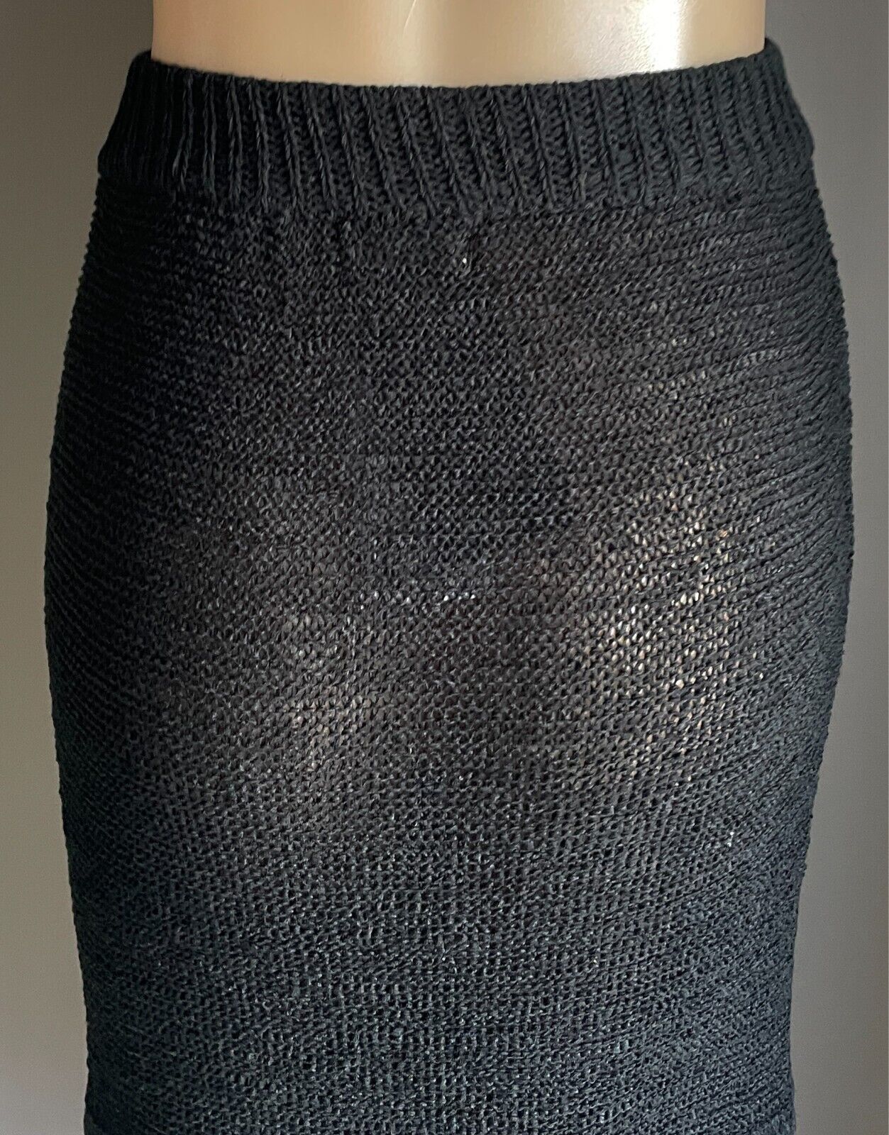 TALISMAN LABEL Maxi Skirt Black Knit Size S 10 Elastic Waist Fringe Tier Stretch