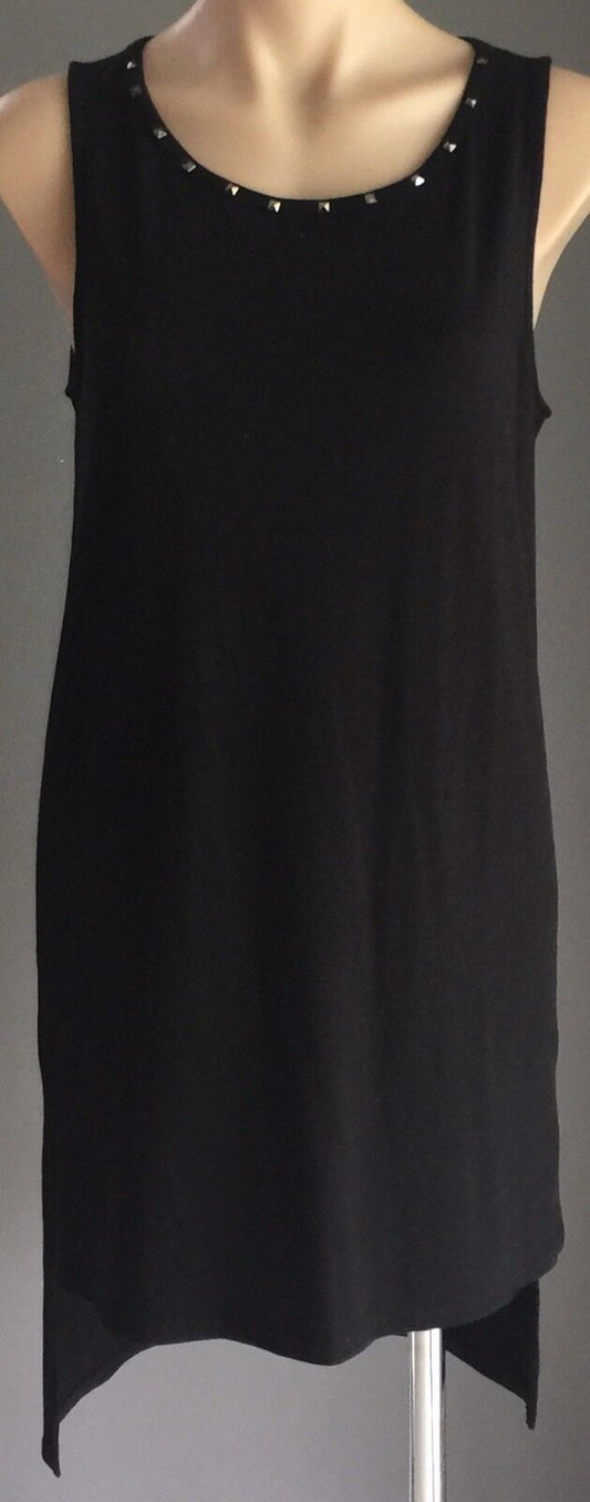 FOREVER 21 Dress Black Sleeveless Stud Trim Stretch Shift Size S 10