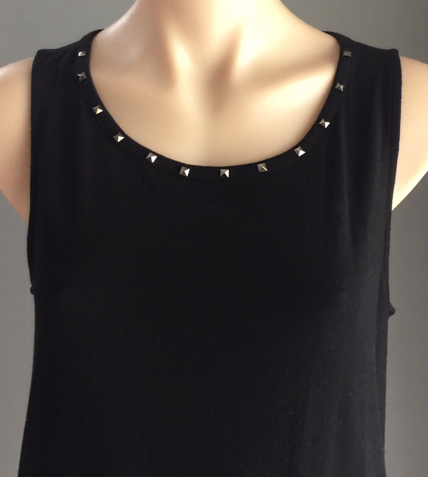 FOREVER 21 Dress Black Sleeveless Stud Trim Stretch Shift Size S 10