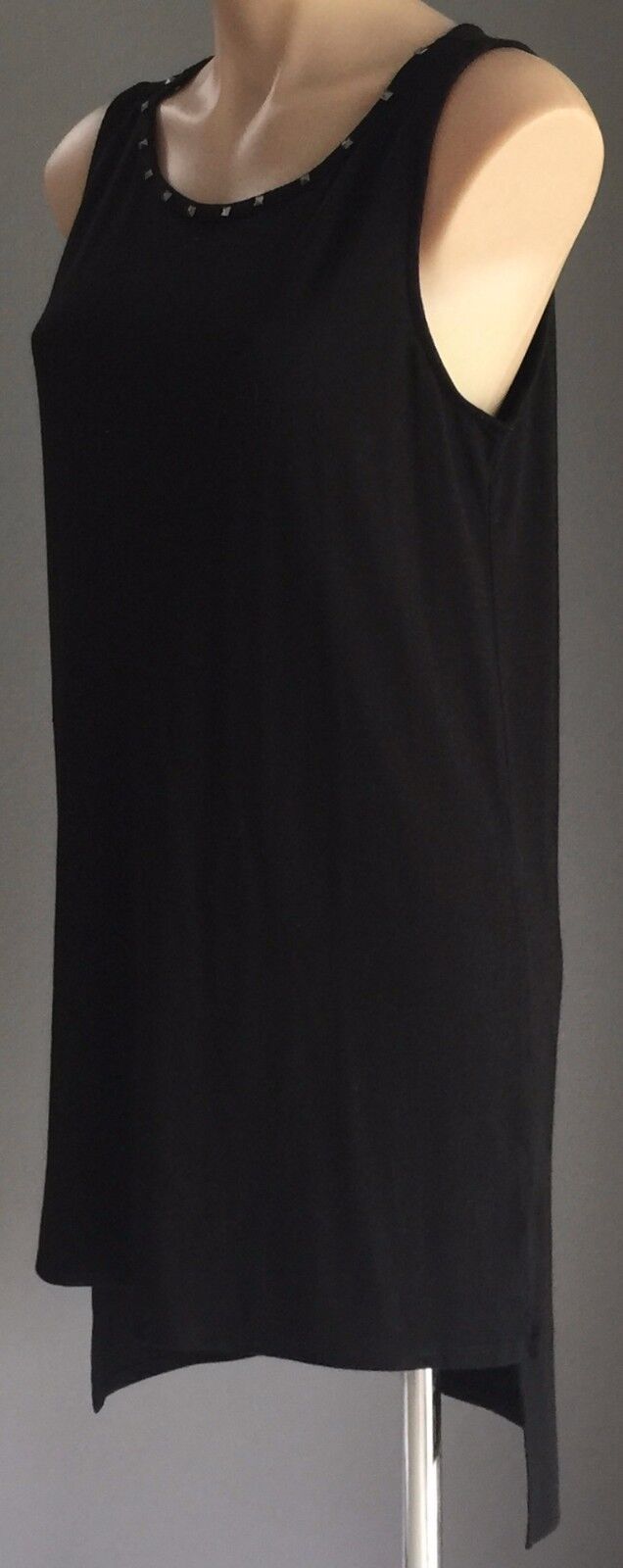 FOREVER 21 Dress Black Sleeveless Stud Trim Stretch Shift Size S 10