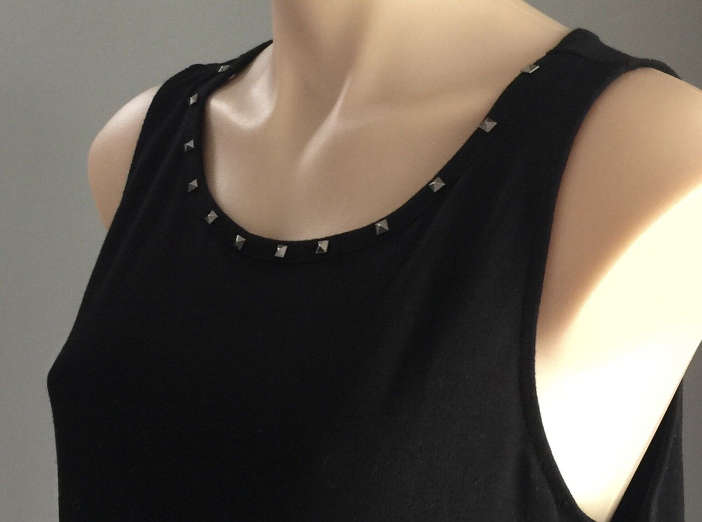 FOREVER 21 Dress Black Sleeveless Stud Trim Stretch Shift Size S 10