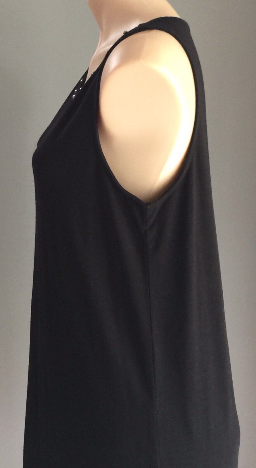 FOREVER 21 Dress Black Sleeveless Stud Trim Stretch Shift Size S 10