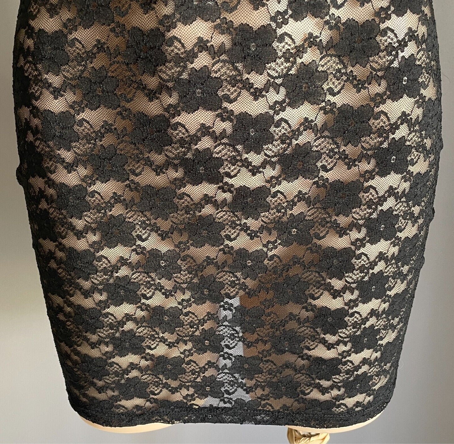 ANN SUMMERS Chemise Black Stretch Lace Size S 10 Halter Neck Mini Beach Cover