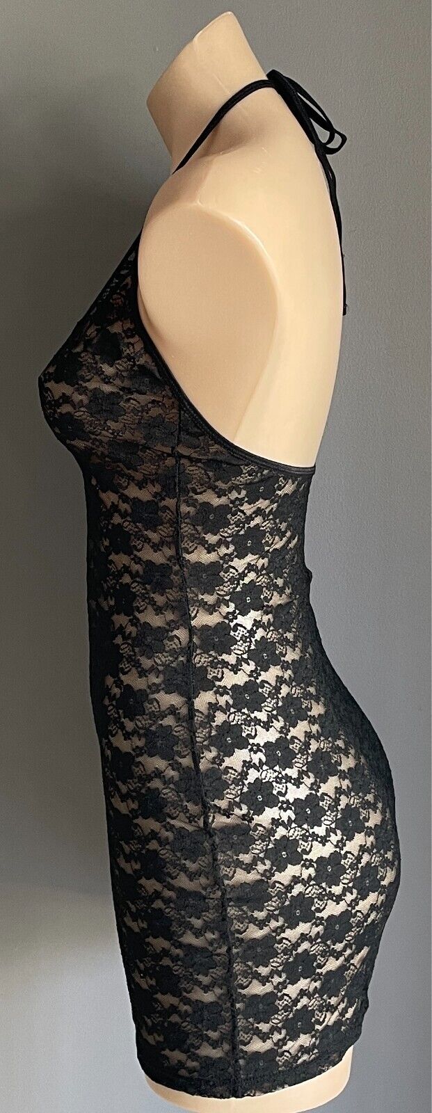 ANN SUMMERS Chemise Black Stretch Lace Size S 10 Halter Neck Mini Beach Cover