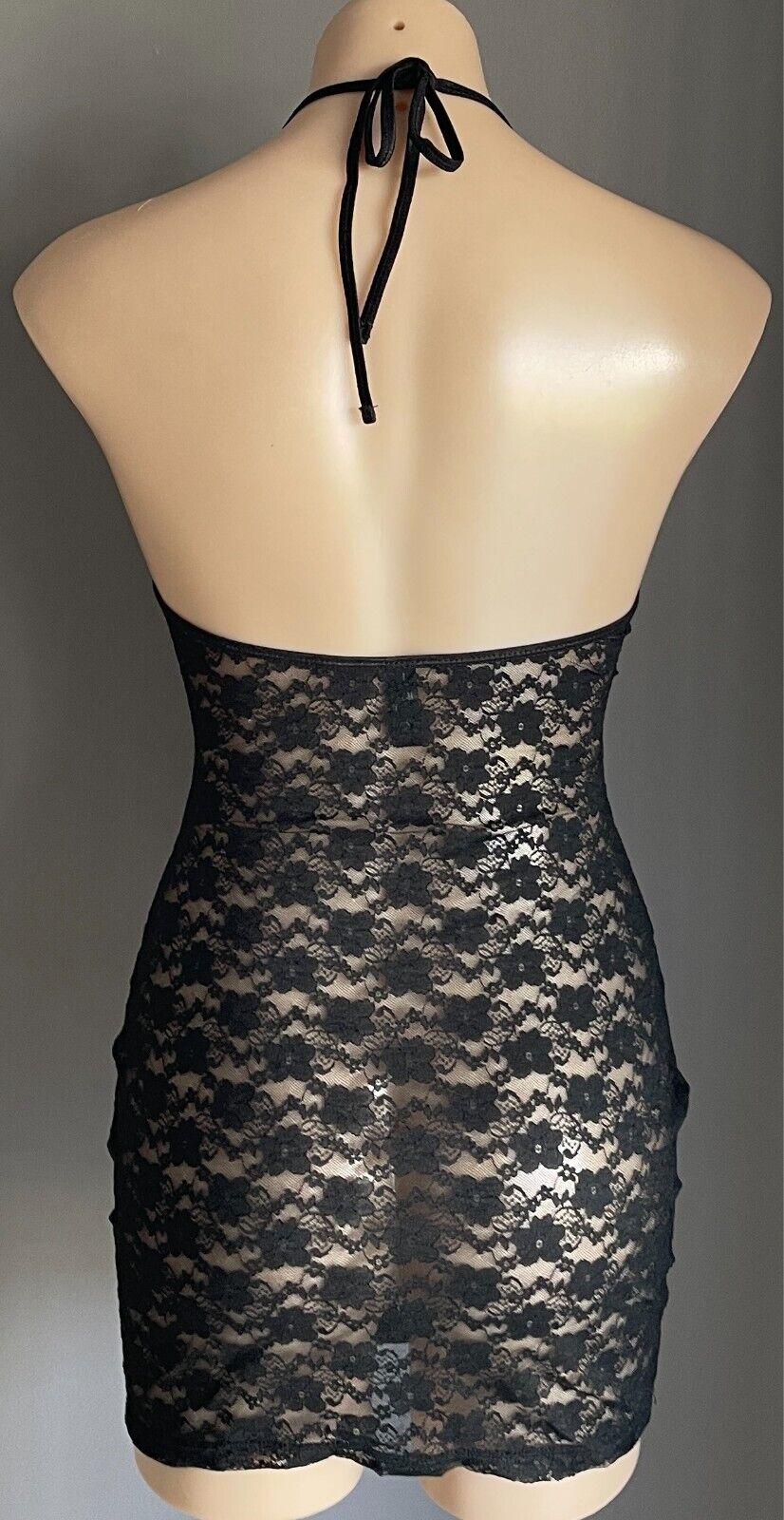 ANN SUMMERS Chemise Black Stretch Lace Size S 10 Halter Neck Mini Beach Cover