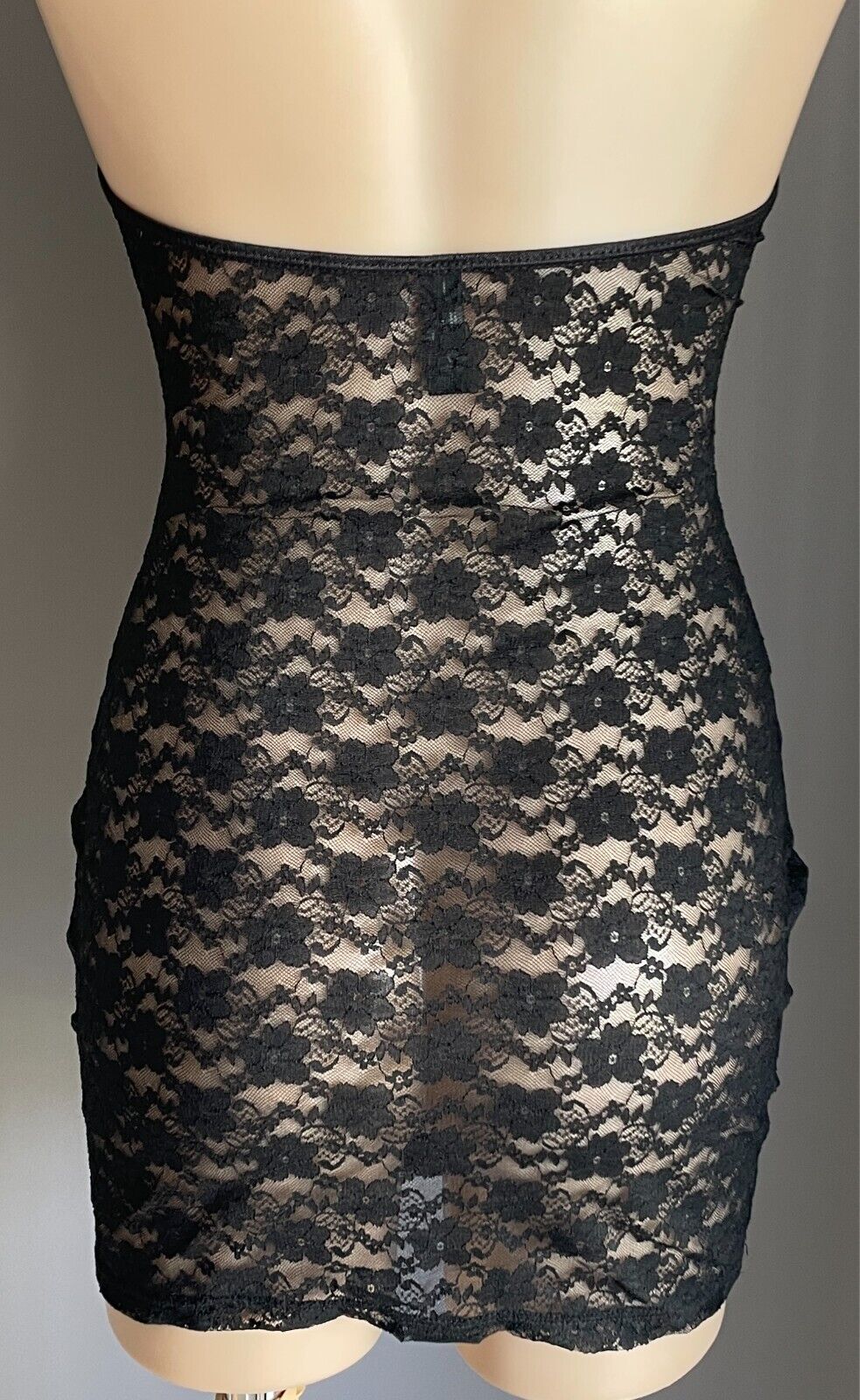 ANN SUMMERS Chemise Black Stretch Lace Size S 10 Halter Neck Mini Beach Cover