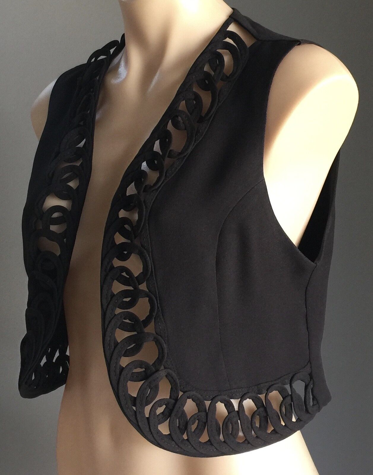 Vintage 1990's COMO Vest Black Sleeveless Crop Lined Size 8 10 Made In Canada