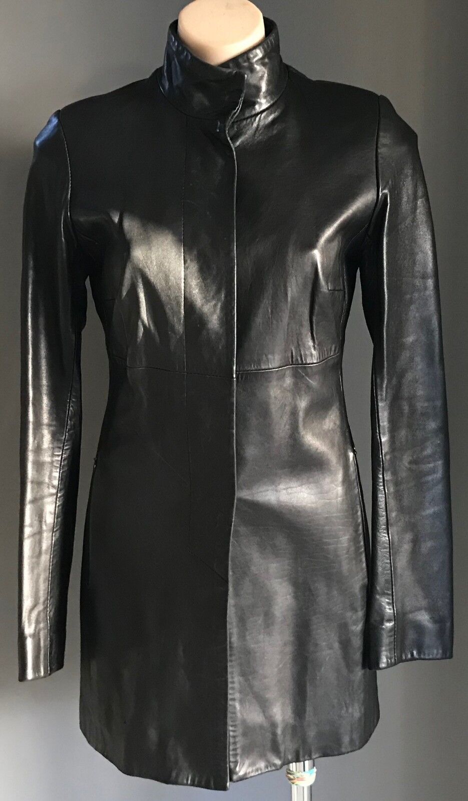 VINETTI Leather Coat Lamb Skin Jacket Black Size S 10 Australia Vintage