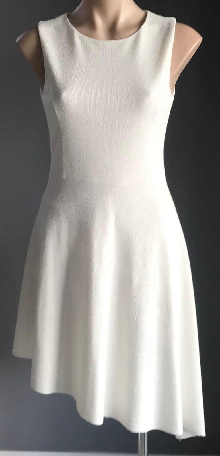 ZALORA Dress Off White Asymmetric Hem Fit & Flare Sleeveless Size S AU 10 NEW