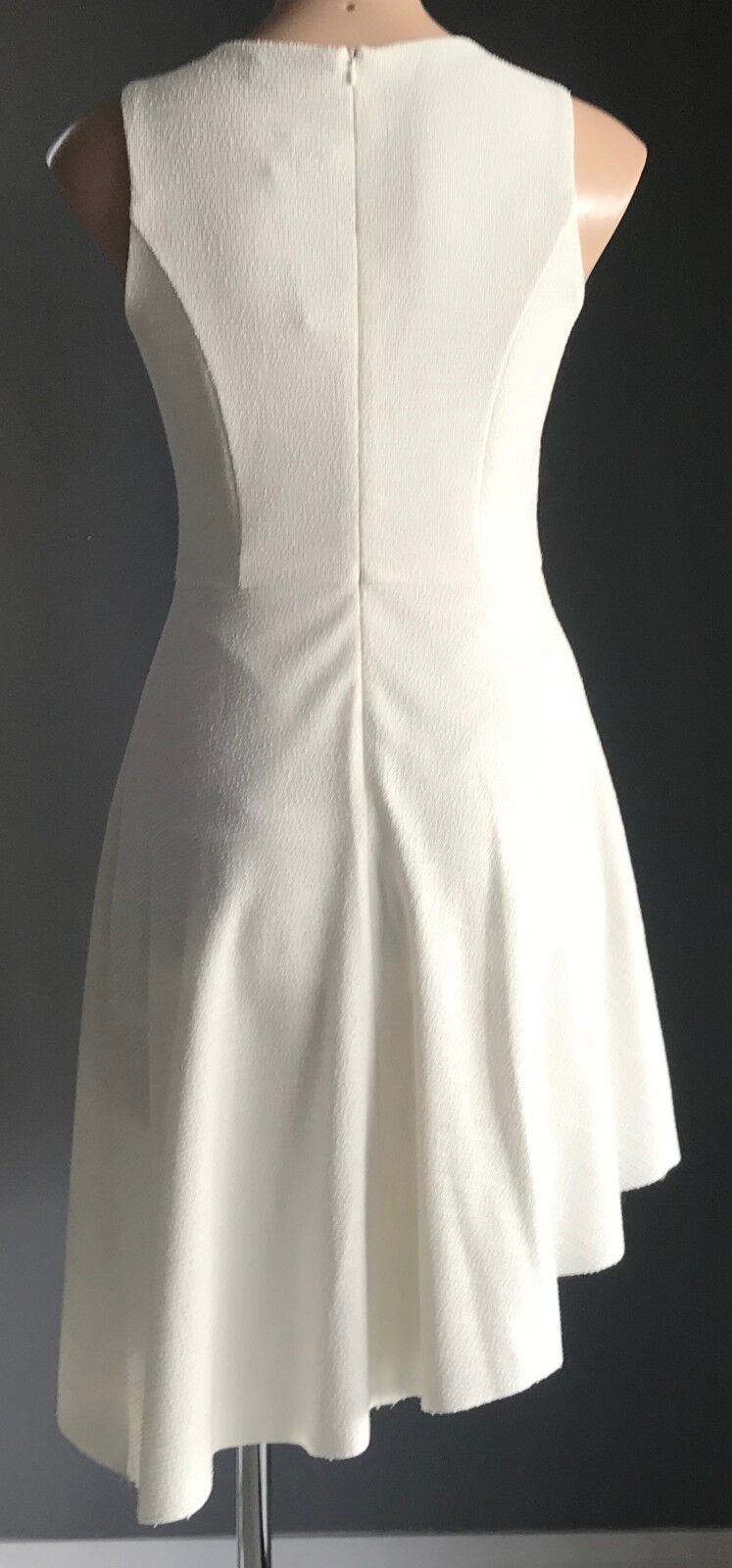ZALORA Dress Off White Asymmetric Hem Fit & Flare Sleeveless Size S AU 10 NEW