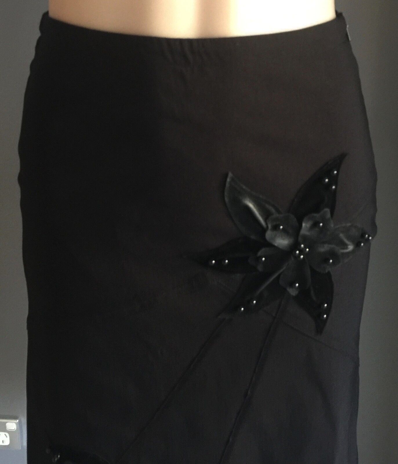 ZIO Skirt Black Stretch Embellished Detail Ladies Size S 10 Vintage