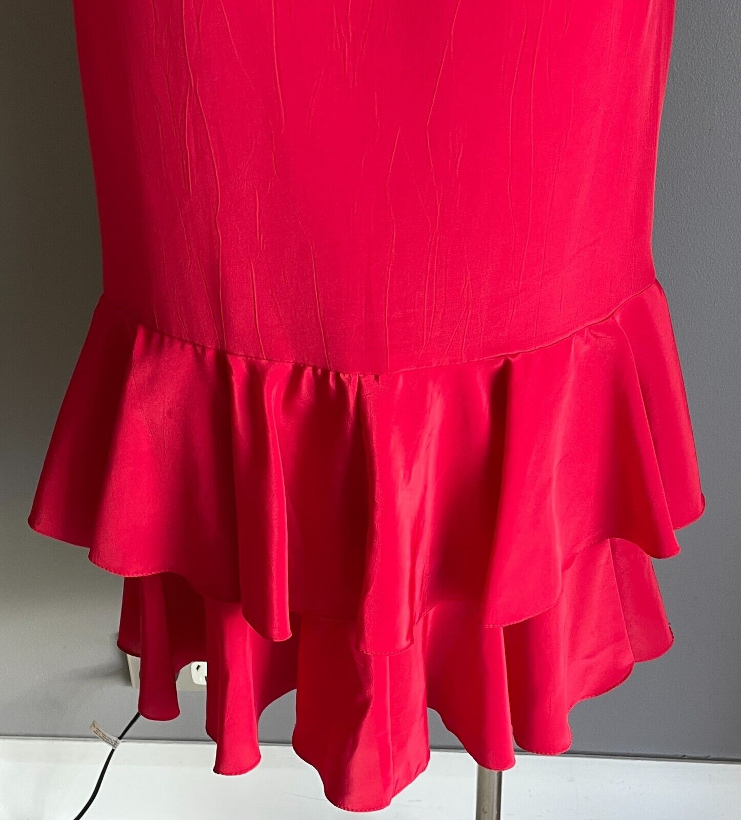 HIGH STREET SYDNEY Red Dress Long Sleeve Size 8 Ruched Button Front Midi 1980s