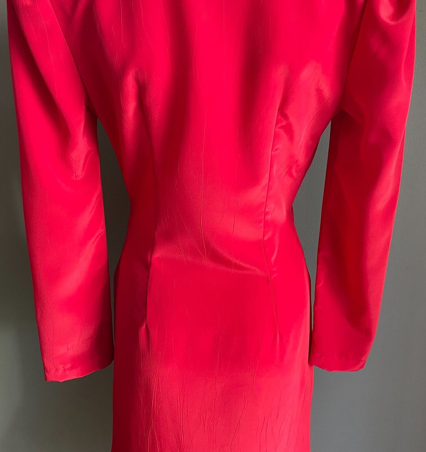HIGH STREET SYDNEY Red Dress Long Sleeve Size 8 Ruched Button Front Midi 1980s