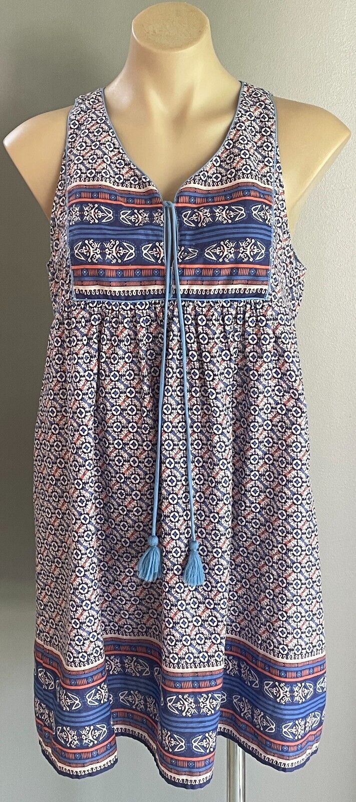 FOUNDLING Dress Cotton Shift Mini Sleeveless Blue Orange Pale Pink Size S 10 NEW
