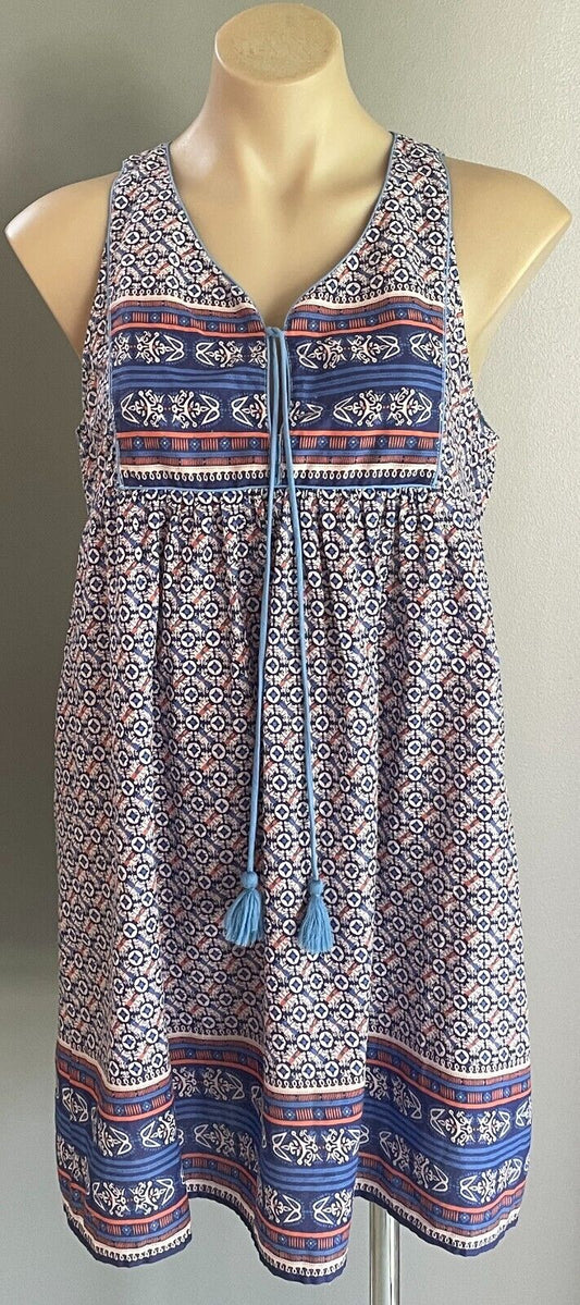 FOUNDLING Dress Cotton Shift Mini Sleeveless Blue Orange Pale Pink Size S 10 NEW