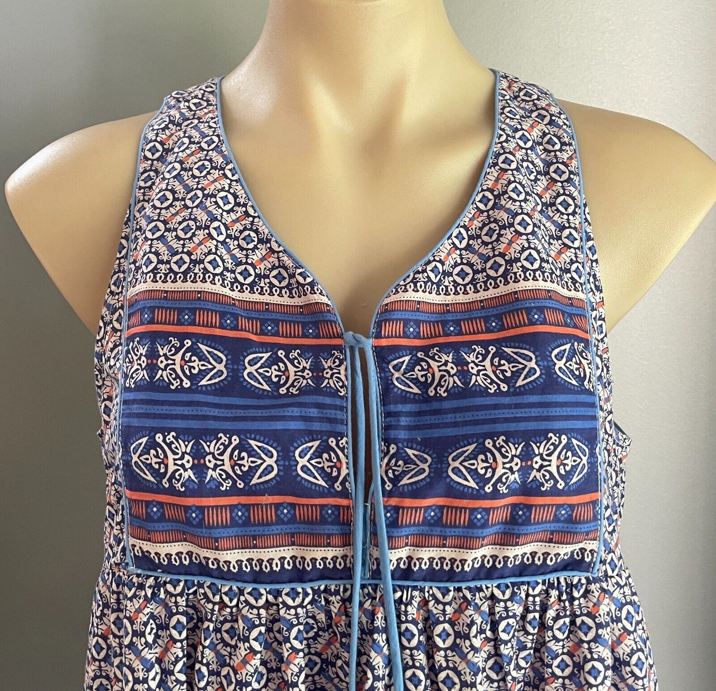 FOUNDLING Dress Cotton Shift Mini Sleeveless Blue Orange Pale Pink Size S 10 NEW