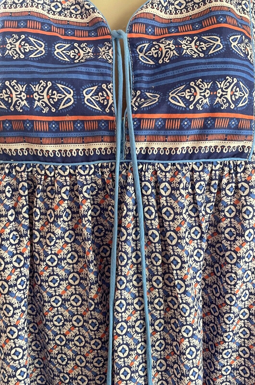 FOUNDLING Dress Cotton Shift Mini Sleeveless Blue Orange Pale Pink Size S 10 NEW