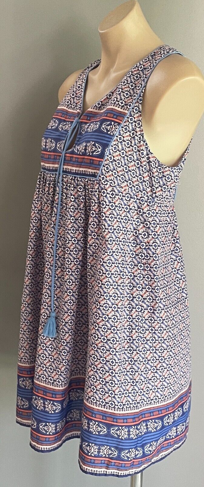FOUNDLING Dress Cotton Shift Mini Sleeveless Blue Orange Pale Pink Size S 10 NEW