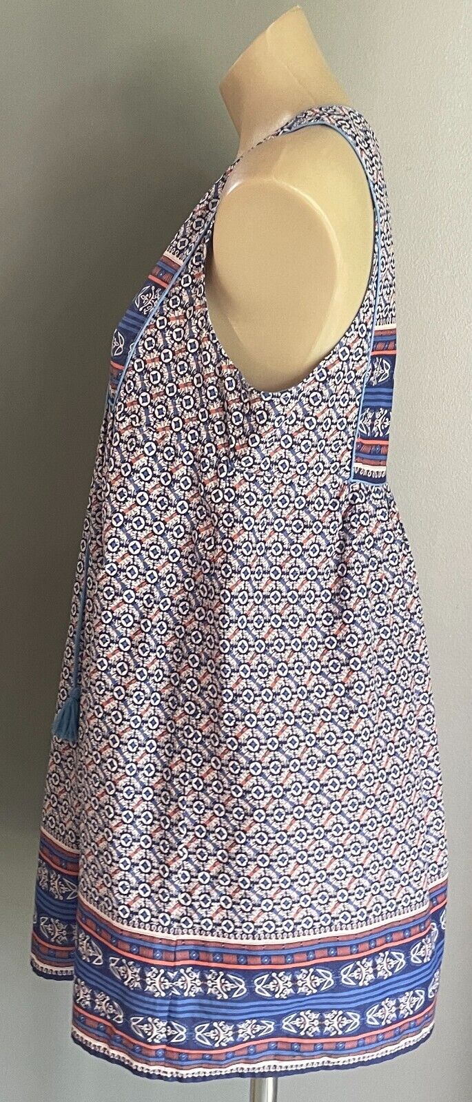 FOUNDLING Dress Cotton Shift Mini Sleeveless Blue Orange Pale Pink Size S 10 NEW