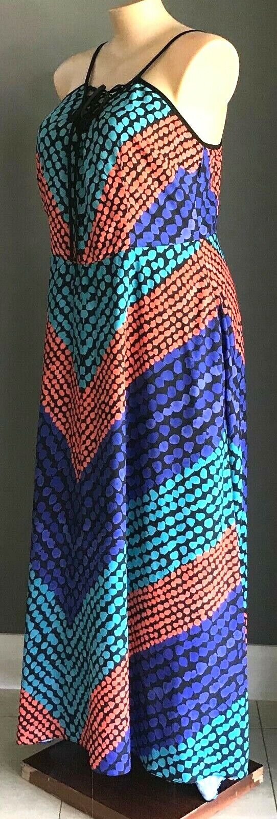 CITY CHIC Maxi Dress Multi Colour Print Neck Tie Sleeveless Long Size XS 10 12