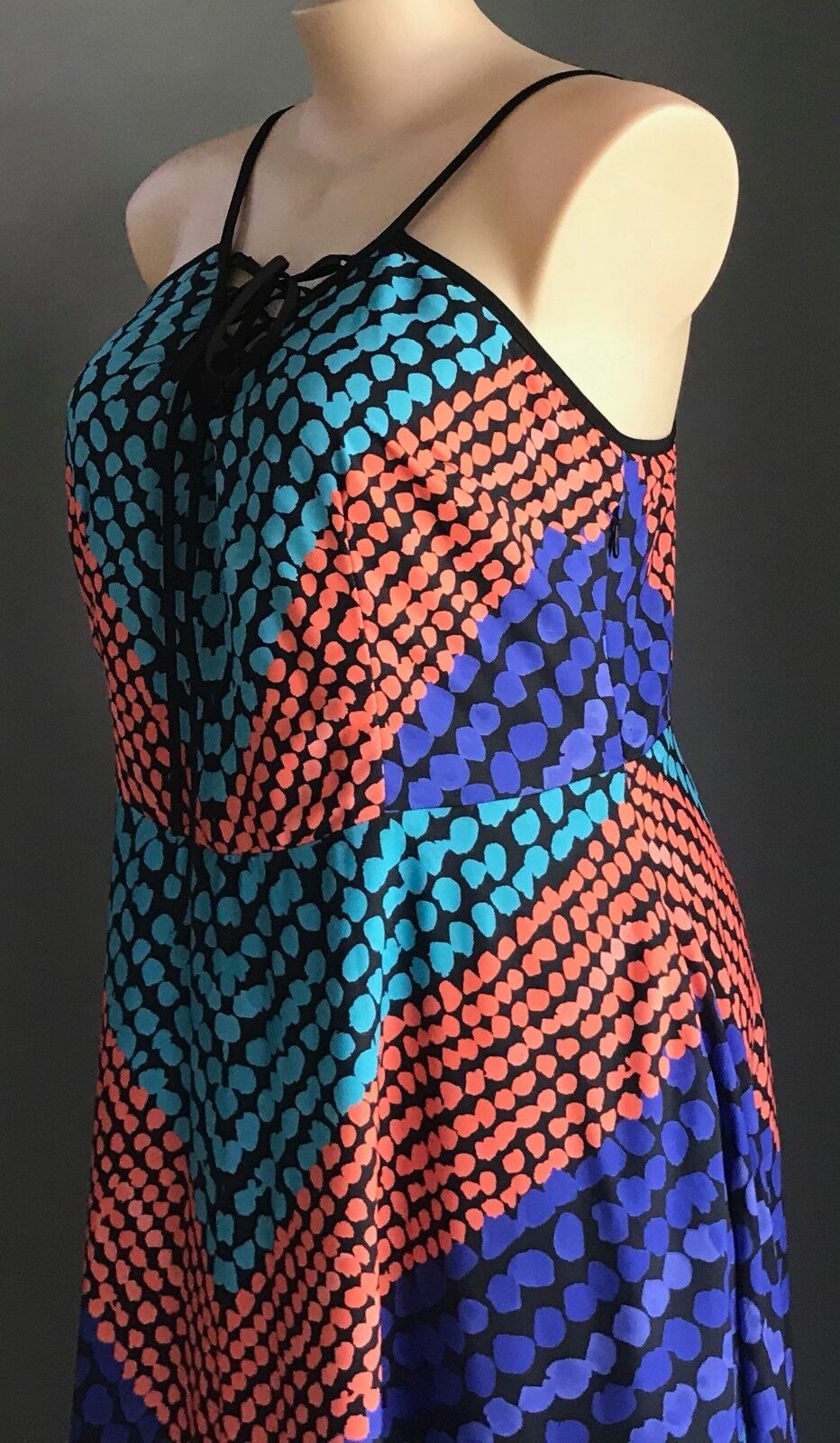 CITY CHIC Maxi Dress Multi Colour Print Neck Tie Sleeveless Long Size XS 10 12