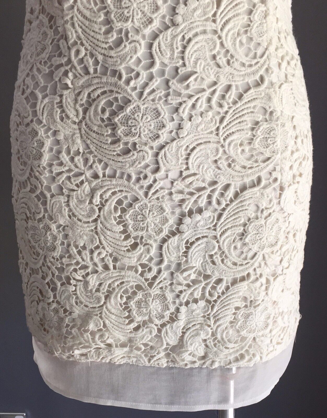 LULU & ROSE Mini Dress White Lace & Sheer Chiffon Trim Ladies Size S 10 Retro