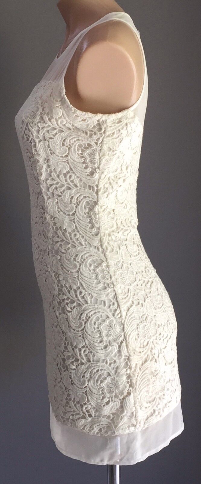 LULU & ROSE Mini Dress White Lace & Sheer Chiffon Trim Ladies Size S 10 Retro