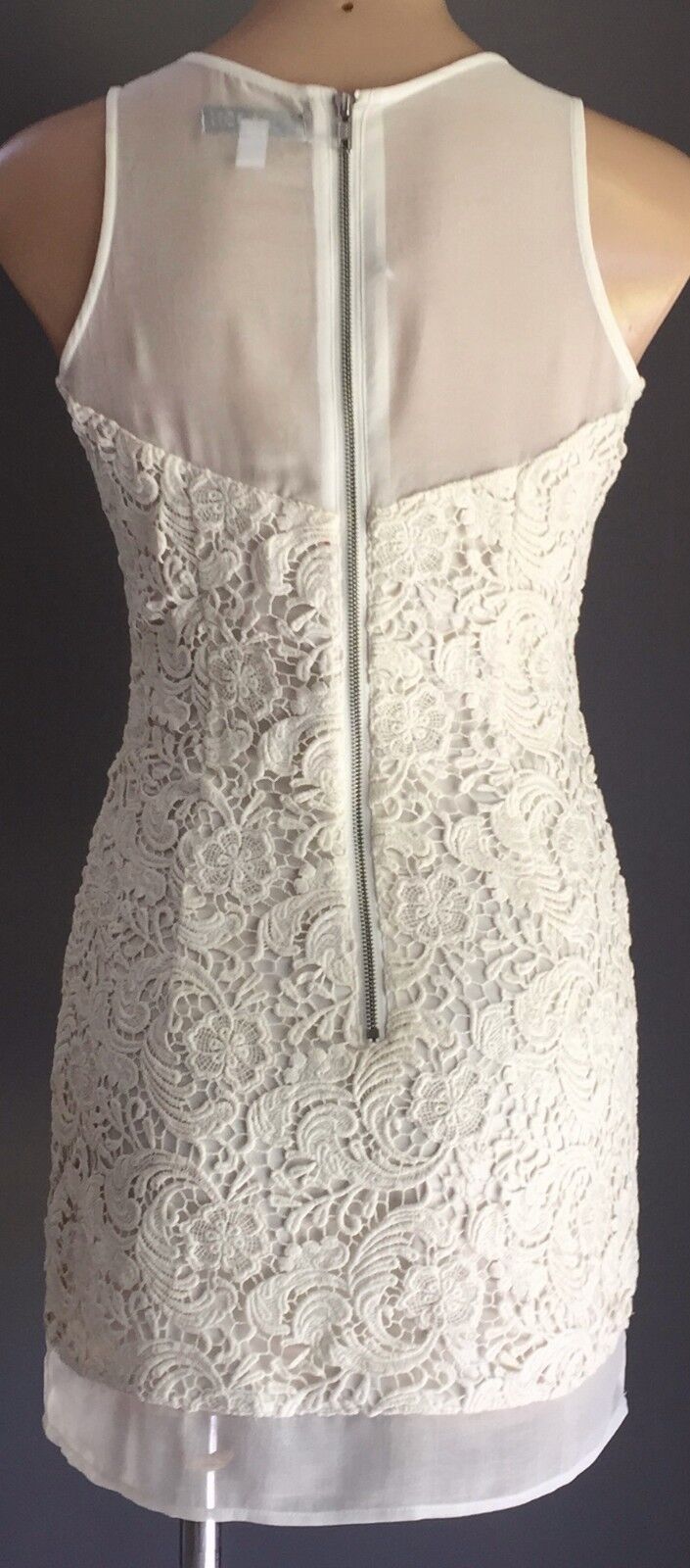 LULU & ROSE Mini Dress White Lace & Sheer Chiffon Trim Ladies Size S 10 Retro