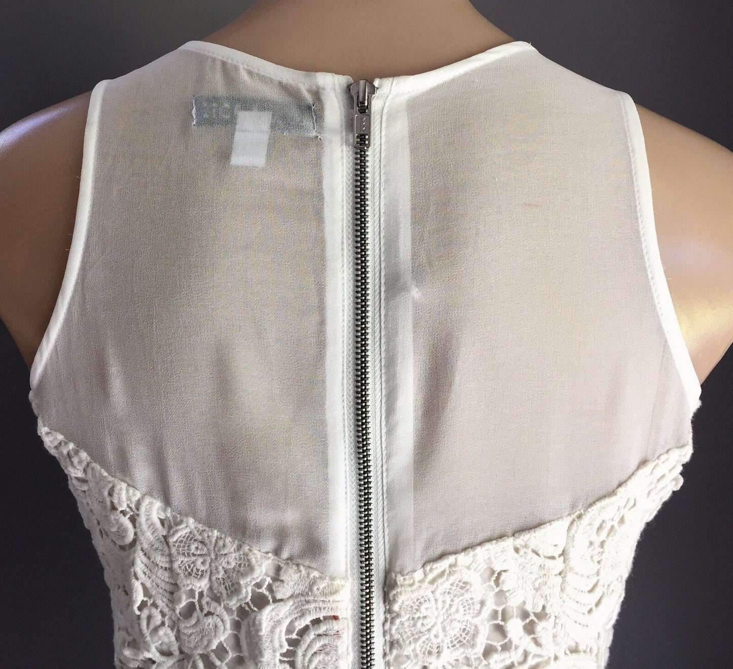 LULU & ROSE Mini Dress White Lace & Sheer Chiffon Trim Ladies Size S 10 Retro