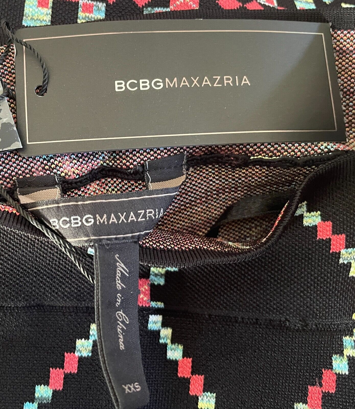 BCBGMAXAZRIA "Pavel" Black & Multicolour Print Stretch Bandage Skirt Size XXS 8