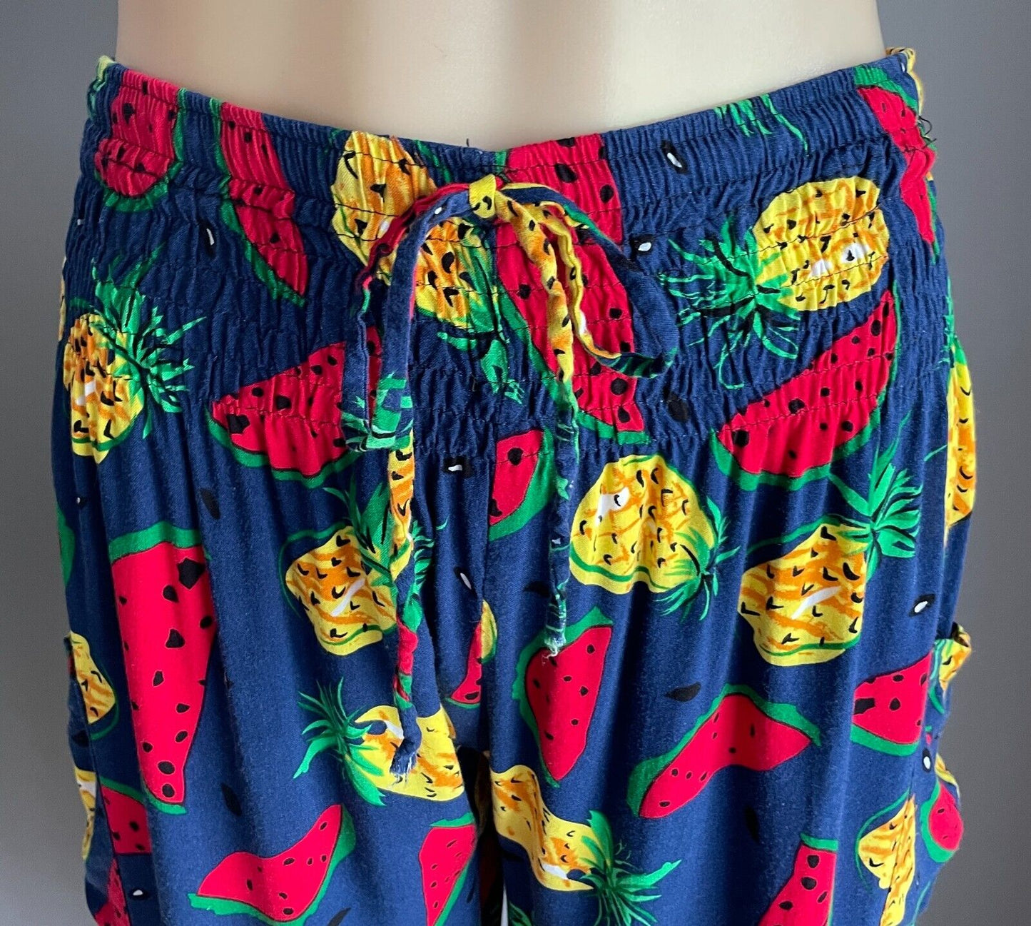 SK Harem Pants Tutti Frutti Bright Pineapple Watermelon Fruit Shirred Size 3 10