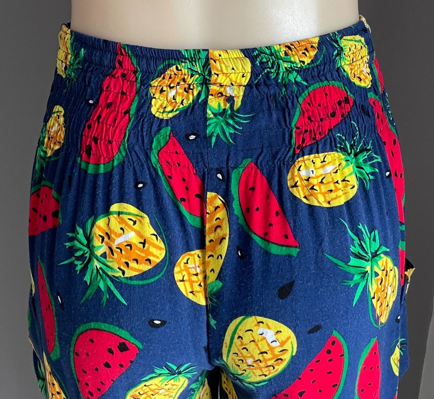 SK Harem Pants Tutti Frutti Bright Pineapple Watermelon Fruit Shirred Size 3 10