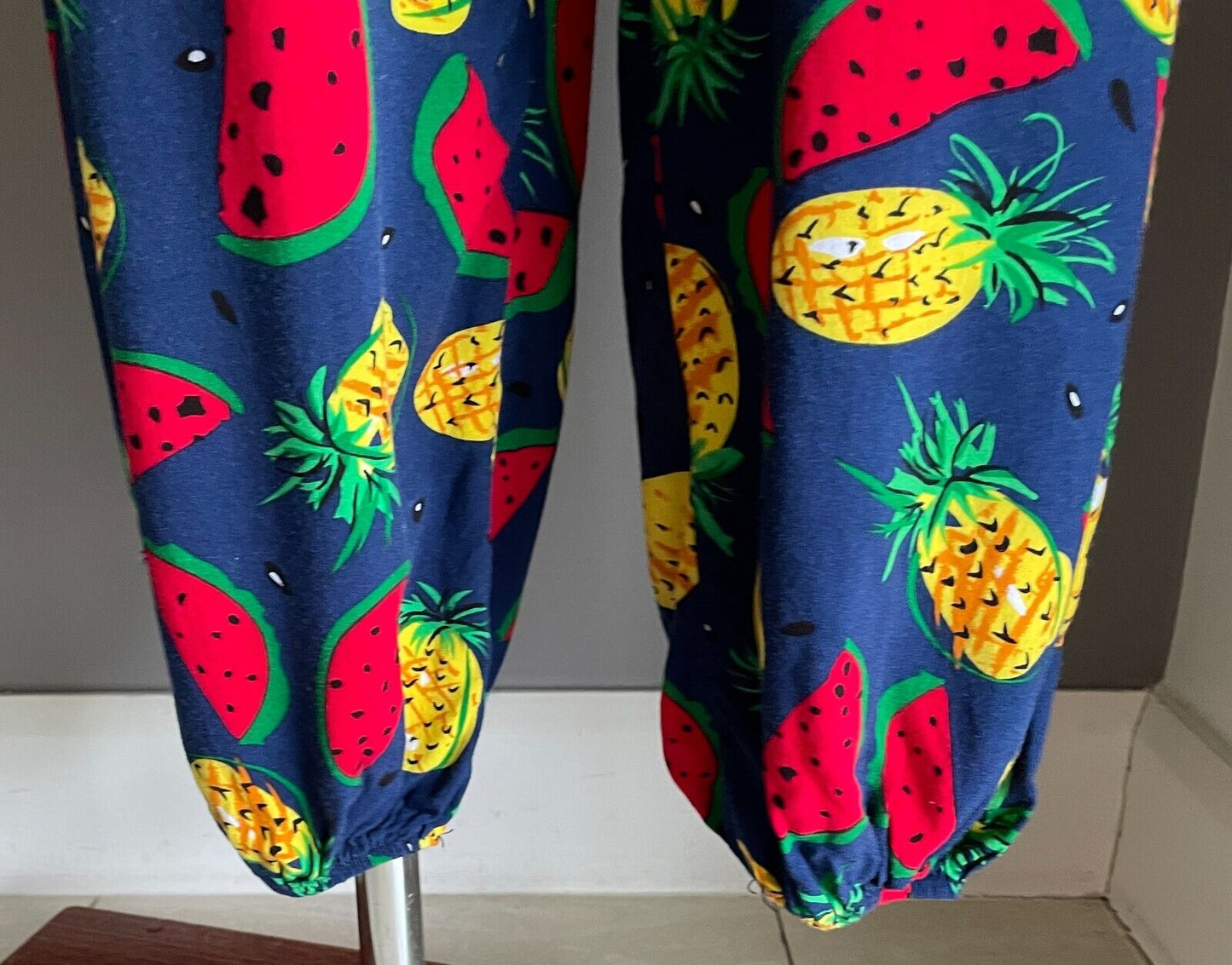SK Harem Pants Tutti Frutti Bright Pineapple Watermelon Fruit Shirred Size 3 10